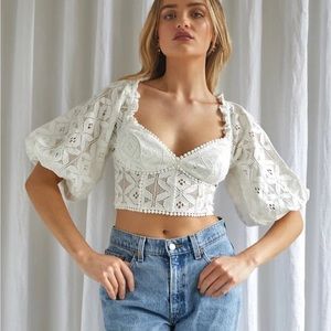 Long-sleeved lace crop top